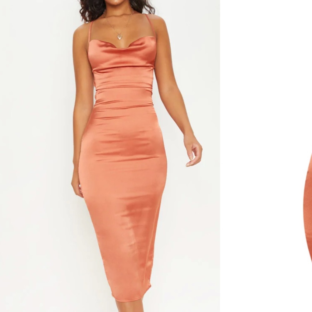 PLT RUST STRAPPY MIDI DRESS